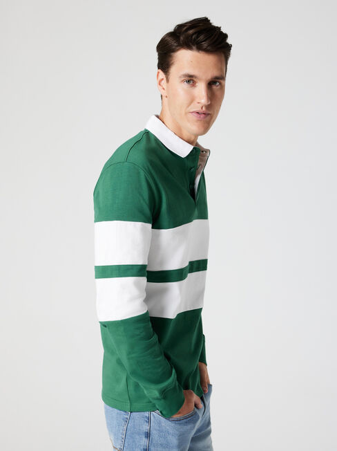 LS Greyson Stripe Rugby Polo, Forest Green Multi, hi-res