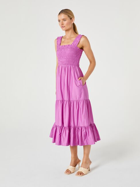 Holly Smocked Bodice Dress, Purple, hi-res