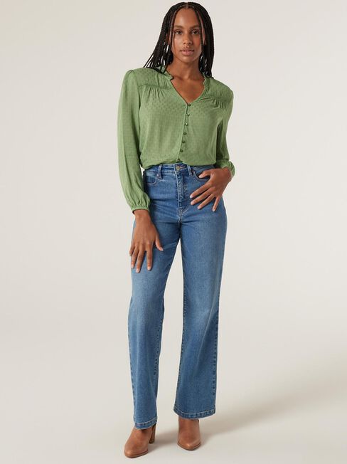 Lucia Button Front Blouse, Pistachio, hi-res