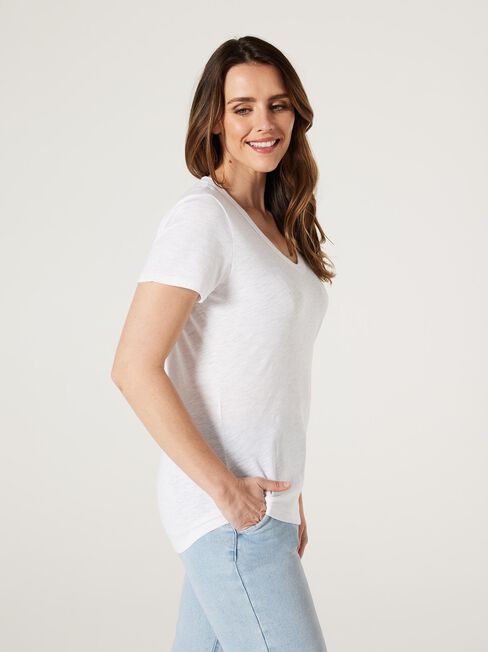 Essential V-Neck Tee, White, hi-res