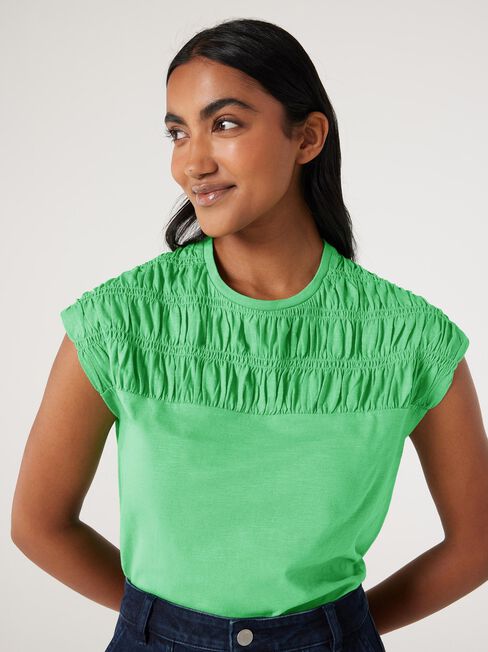 Ruby Rouched Jersey Top, Green, hi-res