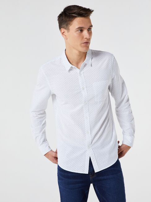 LS Ricky Print Shirt, White, hi-res