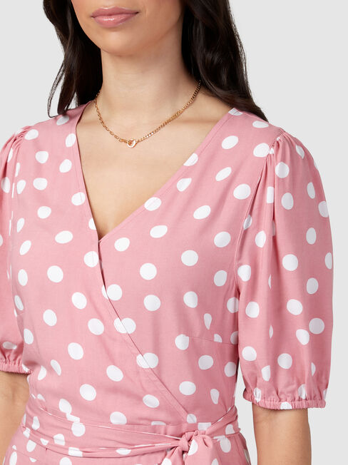 Rosie Wrap Front Dress, Pink, hi-res