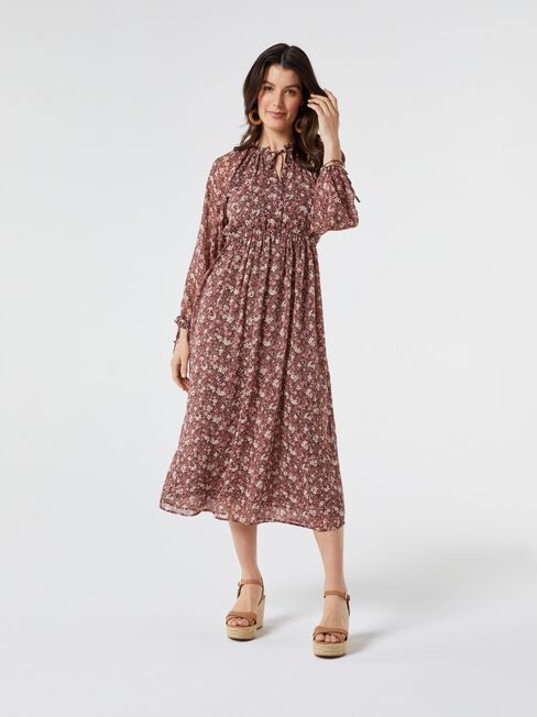Bexley Tie Neck Maxi Dress, Floral, hi-res
