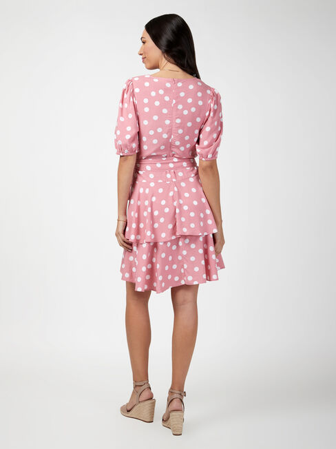 Rosie Wrap Front Dress, Pink, hi-res