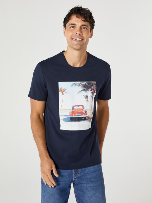 SS Jase Print Crew Tee, Blue, hi-res
