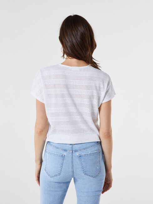 Thea Pointelle Bubble Hem Top, White, hi-res