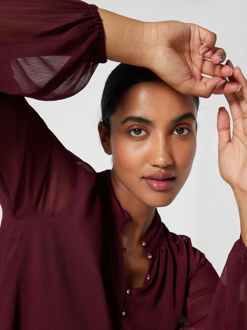 Liv Long Sleeve Button Detail Blouse, Merlot, hi-res