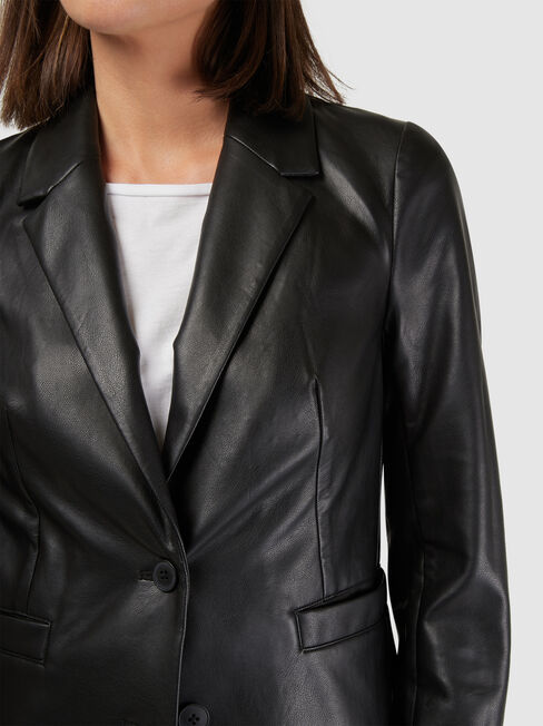 Dalia Faux Leather Blazer, Black, hi-res