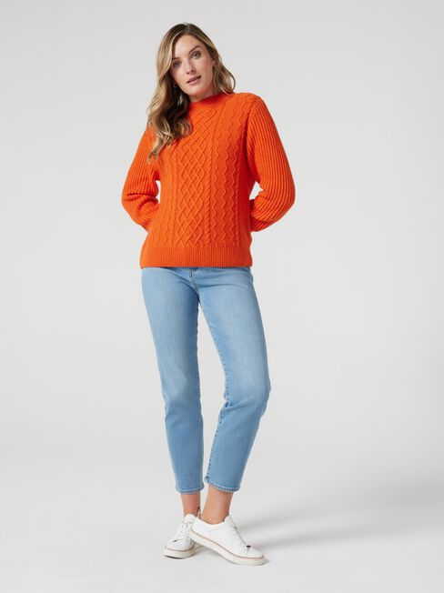 Elena Cable Knit Pullover, Orange, hi-res