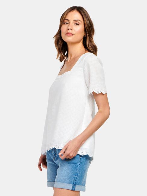 Sara Square Neck Textured Top, White, hi-res