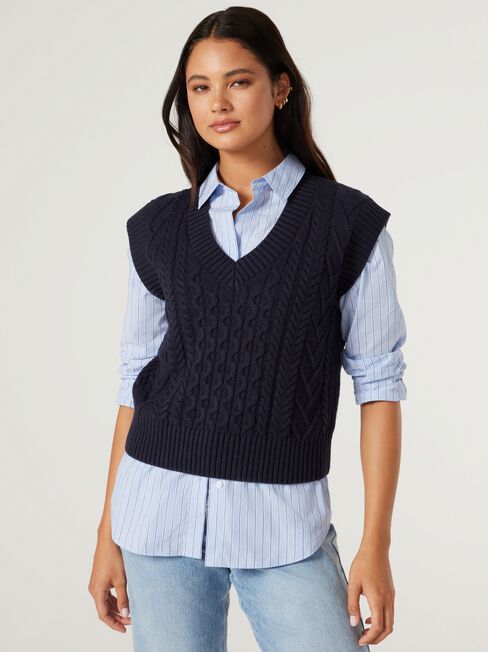 Isadora Cable Knit Vest, Ink, hi-res
