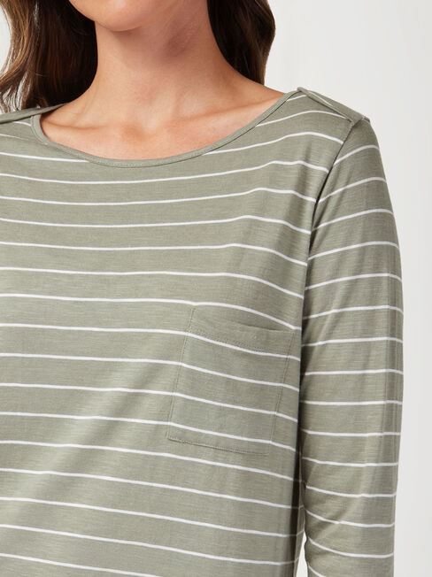 Essential Boatneck Tee, Green Stripe, hi-res