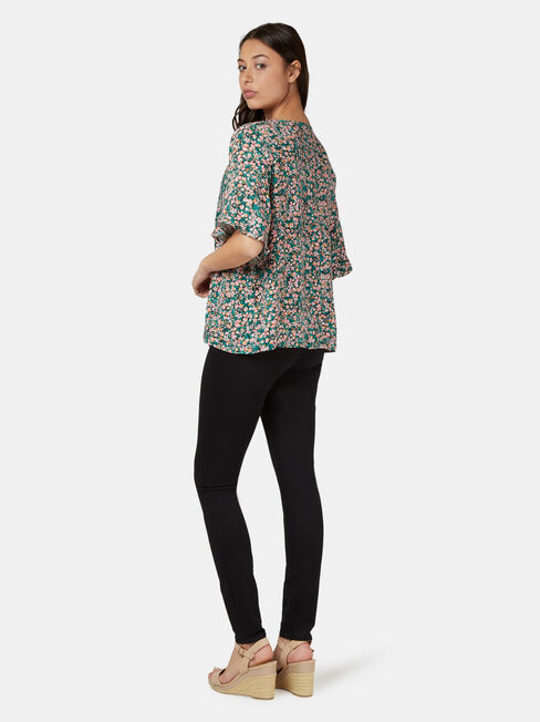 Tia Short Sleeve Peasant Top, Green, hi-res