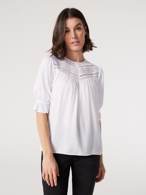 Kylie Lace Detail Top, White, hi-res