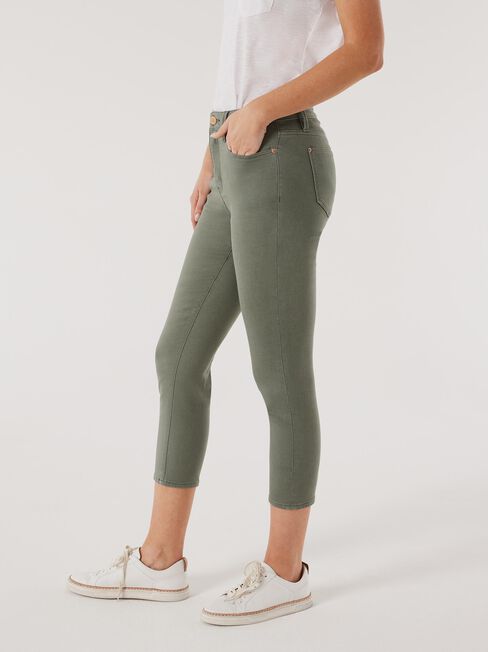 Kara Mid Waisted Skinny Capri, Green, hi-res