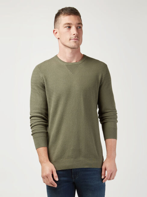 Slater Textured Crew Knit, Green, hi-res