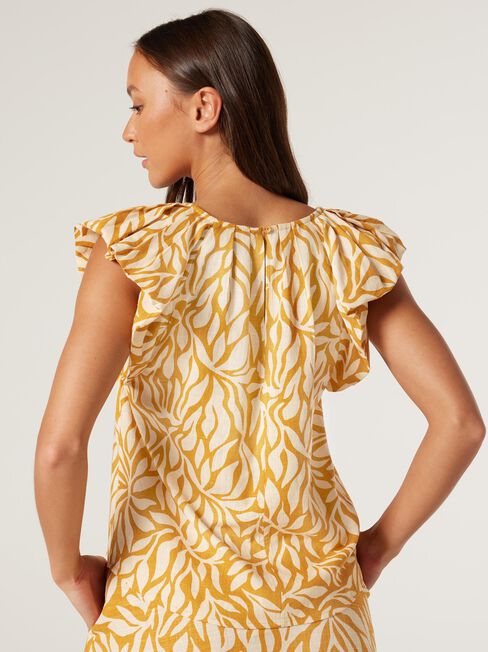 Kourt Flutter Slv Top, Golden Leaf, hi-res