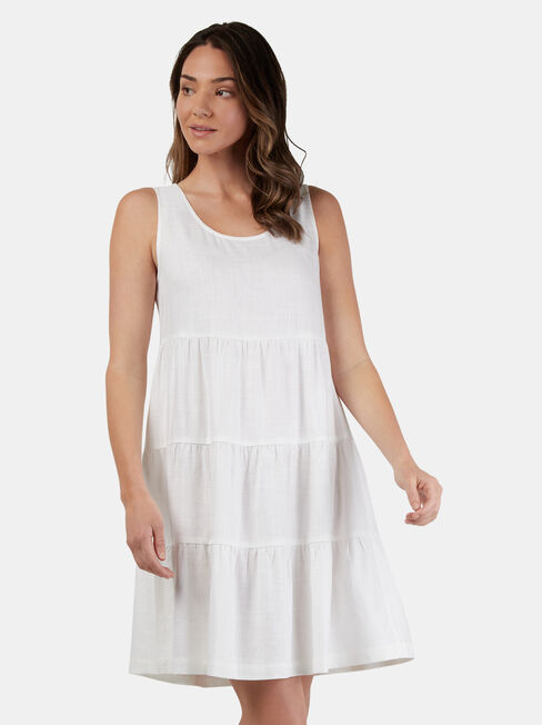 Georgia Tiered Dress, White, hi-res