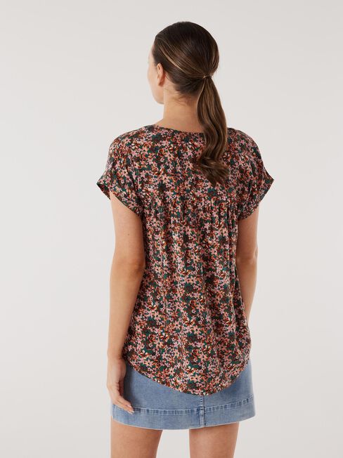 Heather Button Front Top, Floral, hi-res