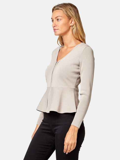 Charlotte Peplum Cardigan, White, hi-res