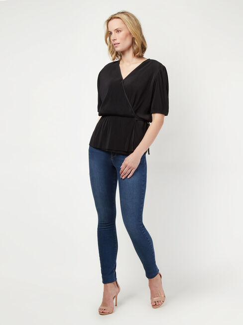 Julie Wrap Front Top, Black, hi-res