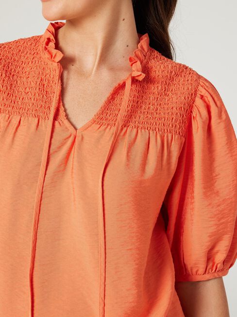 Jessie Shirred Yoke Top, Orange, hi-res
