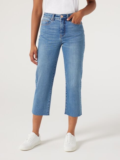 Annie Mid-Waisted Straight Capri, Mid Indigo, hi-res