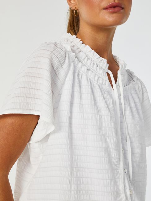 Finn Textured Tie Neck Blouse, White, hi-res
