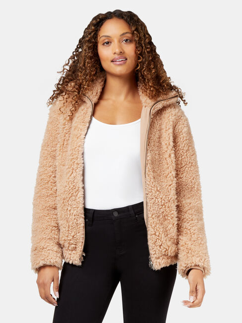 Becca Teddy Bomber Jacket, Brown, hi-res
