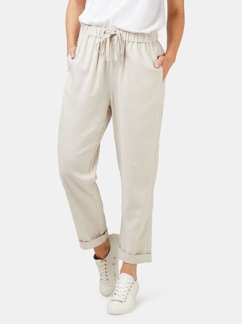Linen Blend Pant, White, hi-res