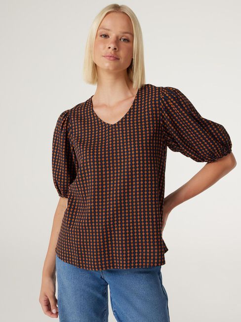 Maya V-Neck Top, Abstract Check, hi-res