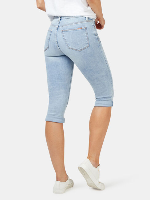 Mid Waisted Pedal Pusher Jeans Faded Blue, Light Indigo, hi-res