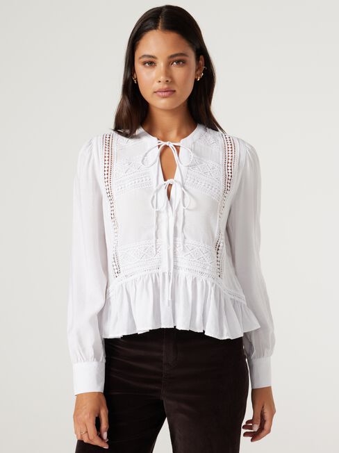 Wynona Peasant Blouse, White, hi-res