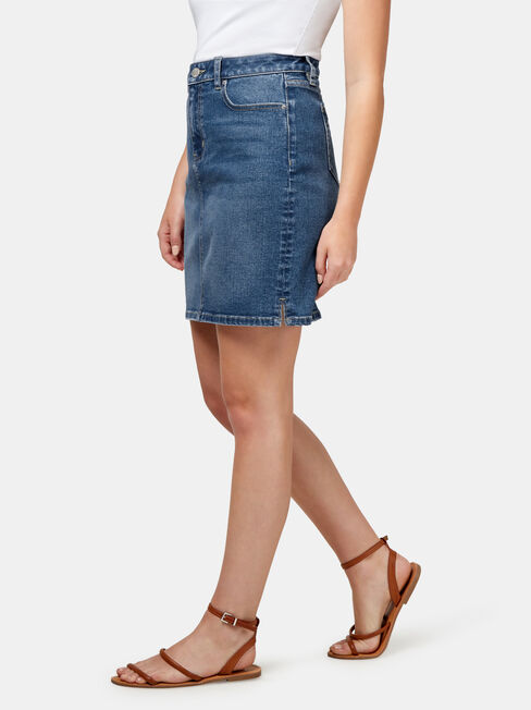 Megan Classic Denim Skirt, Blue, hi-res
