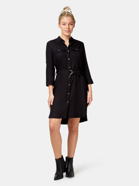 Stella Tencel Shirt Dress, Black, hi-res