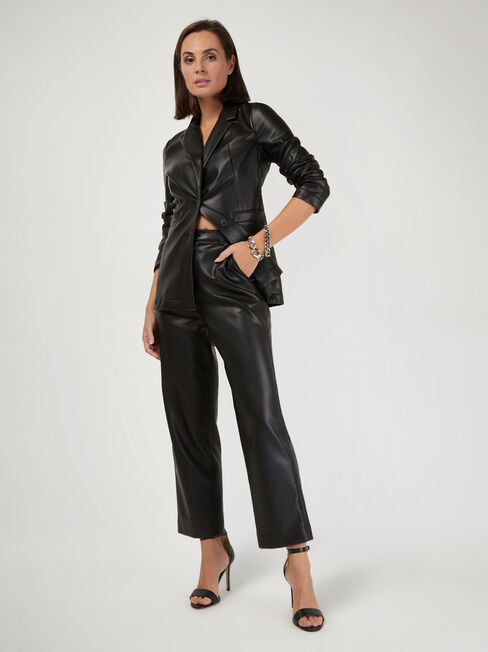 Dalia Faux Leather Blazer, Black, hi-res
