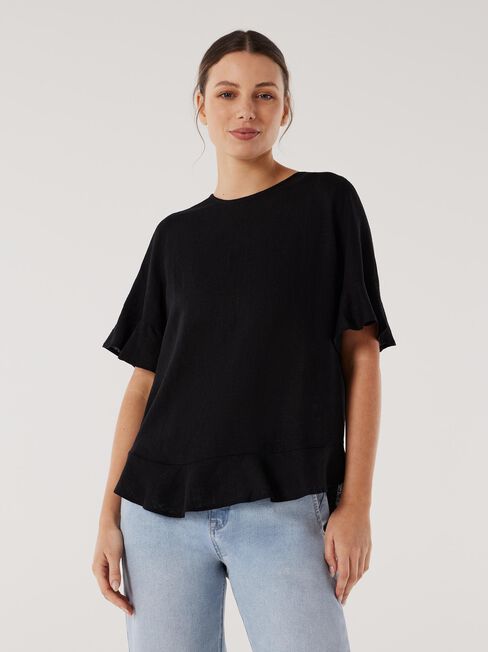 Alivia Ruffle Hem Top, Black, hi-res