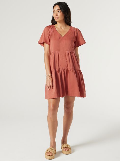 Reese Tiered Dress, Papaya, hi-res