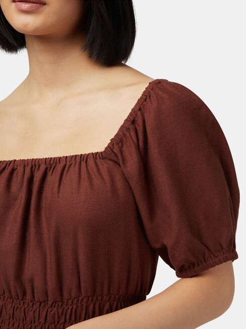 Natalia Shirred Waist Dress, Brown, hi-res
