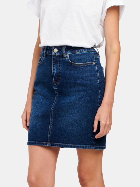 Mariah Classic Denim Skirt, Mid Indigo, hi-res