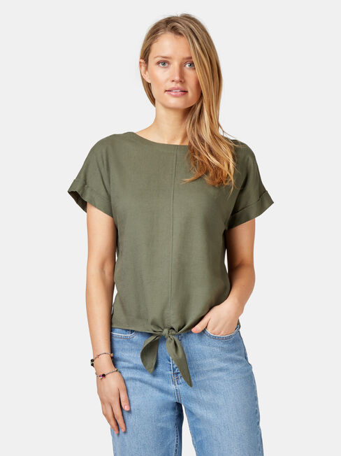 Luna Linen Blend Top, Green, hi-res