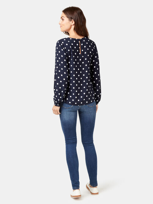 Avery Ladder Trim Blouse, Print, hi-res