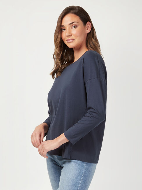 3/4 Sleeve Drop Shoulder Tee, Blue, hi-res