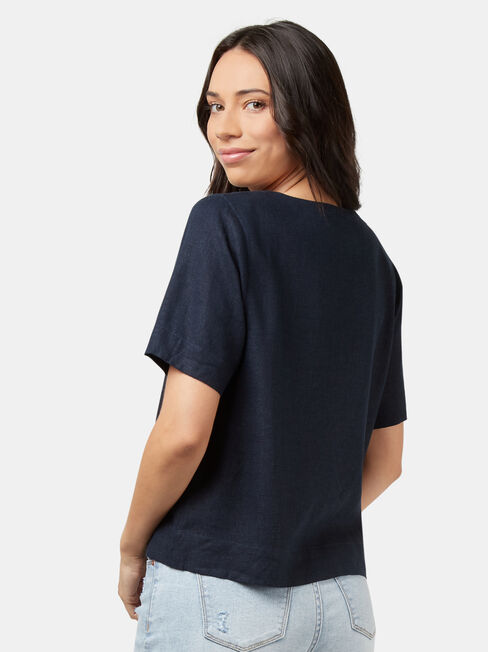 Carrie Button Front Linen Tee, Blue, hi-res