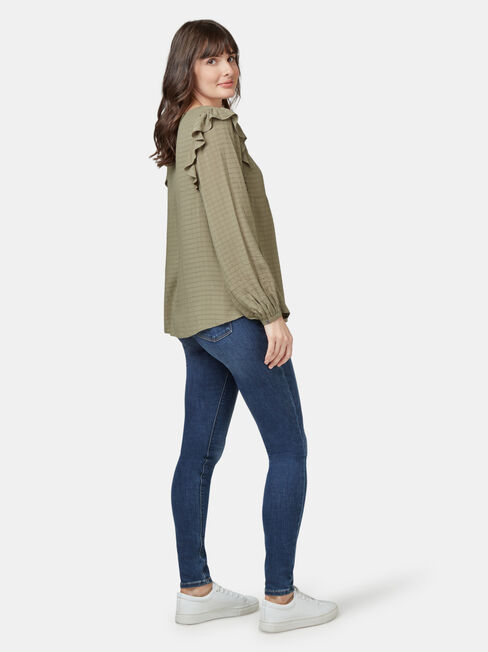 Liza Check Frill Top, Green, hi-res