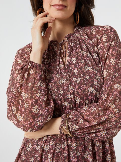 Bexley Tie Neck Maxi Dress, Floral, hi-res