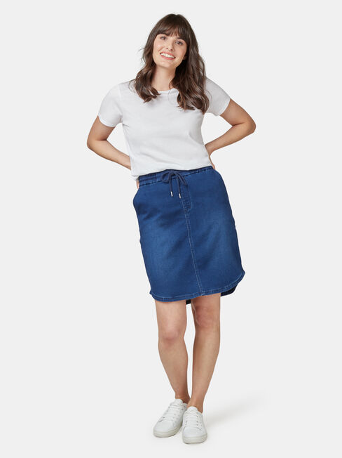 Lulu Luxe Lounge Knee Length Skirt, Mid Indigo, hi-res