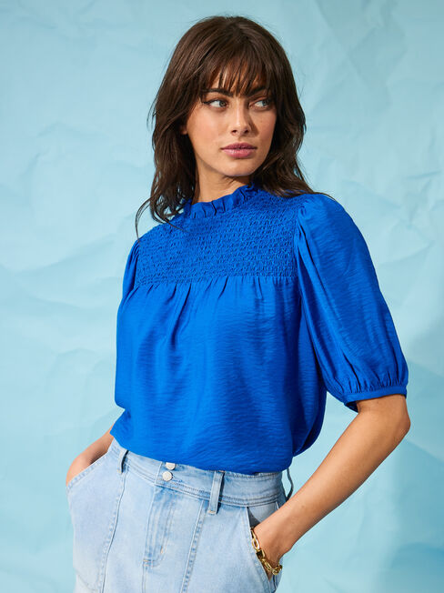 Burtie Puff Sleeve Top, Blue, hi-res