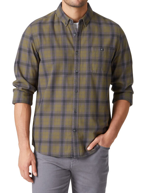 LS Austin Check Flannelette Shirt, Green, hi-res